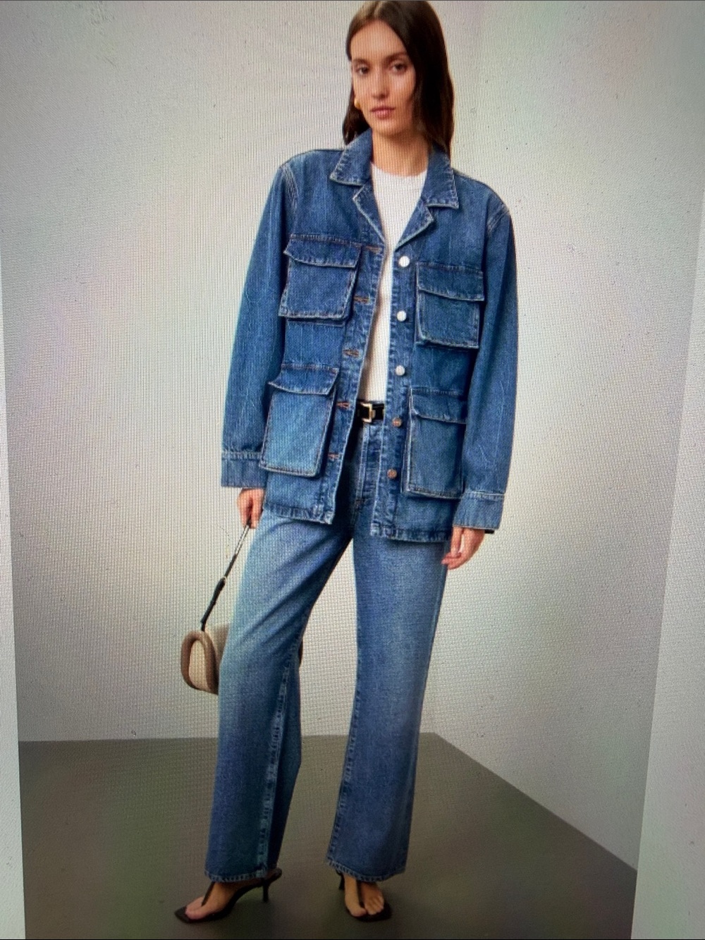 Anine Bing sz S 100% Cotton Denim Chore Barn ALDEN Jean Jacket silver hardware - Picture 1 of 12